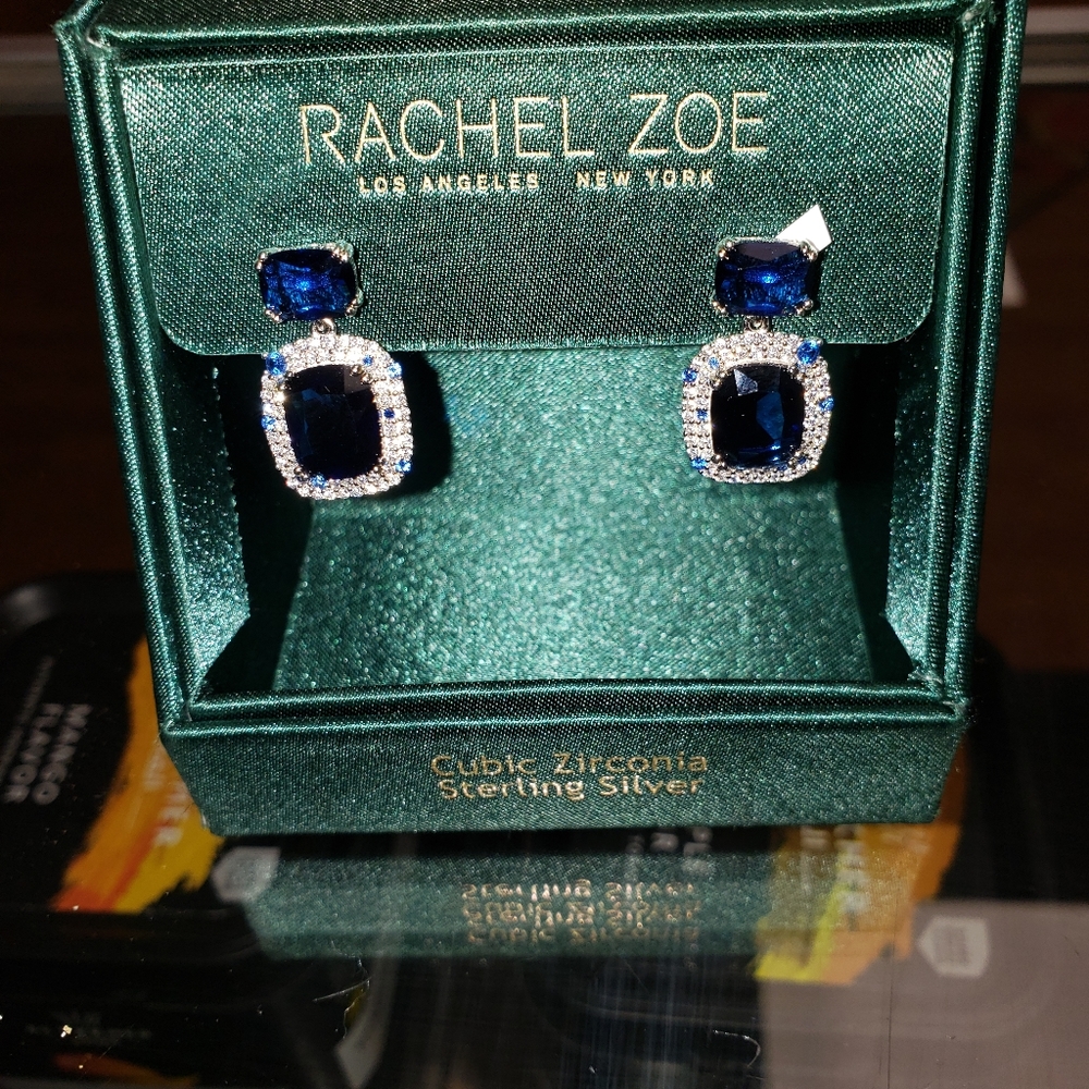 WOMEN RACHEL ZOE CUBIC ZIRCONI STERLING SILVER EARING BLUE STONE